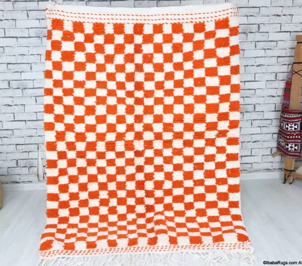 Bela-Shag Moroccan Rug-Checkered rug (4'1" x 5'6")