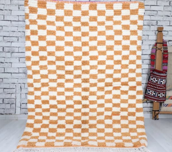 Barkat-Shag Moroccan Rug-Checkered rug (3'6" x 4'5")