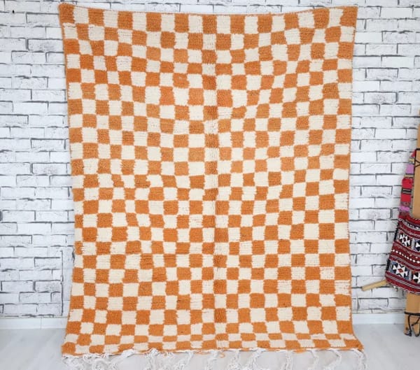 Kaysa-Shag Moroccan Rug-Checkered rug (5'0" x 6'2")