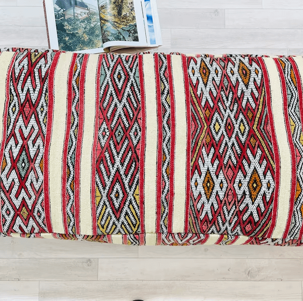XL Moroccan Floor Pouf, Vintage Pillow, Kilim Pouf