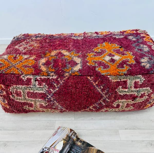 XL Moroccan Floor Pouf, Kilim Pouf, Vintage Pillow