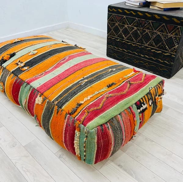 XL  Moroccan Kilim Pouf, Floor Pouf, Vintage Pillow