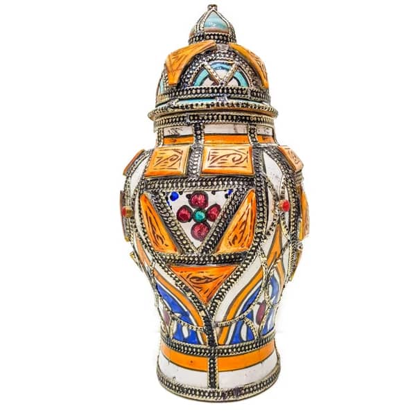 Moroccan Hand engraved vintage pottery vase