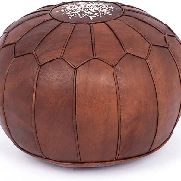 Brown leather pouf, Ottoman pouf