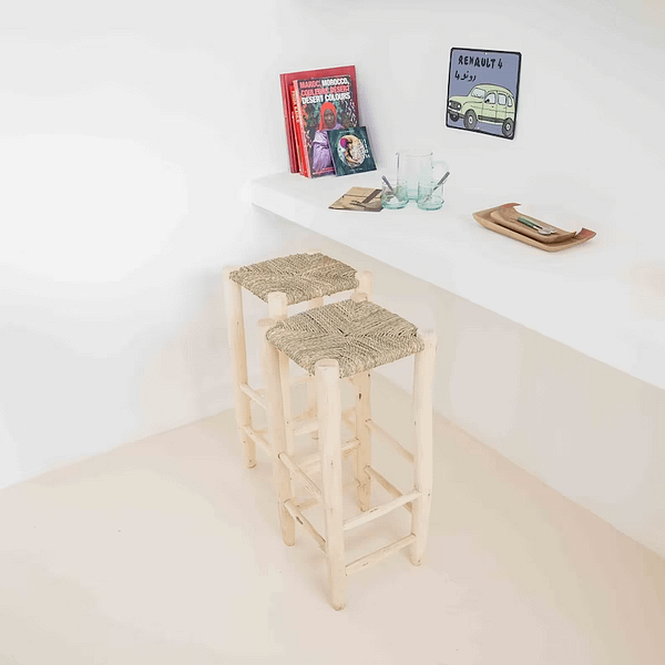 Natural bar stool in raw wood -Moroccan stool