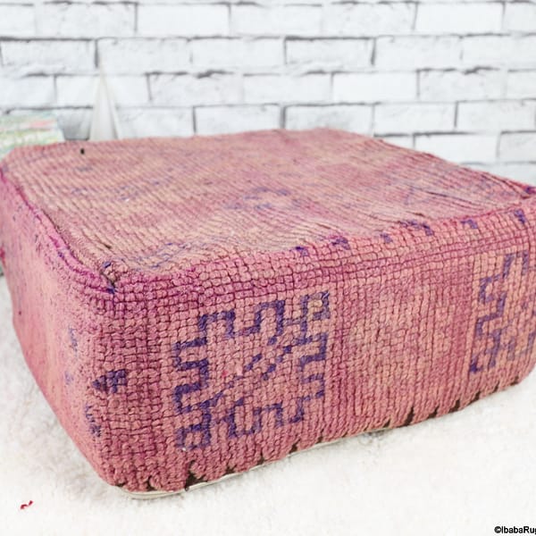 24"x24"x8" Moroccan Kilim Pouf, Floor Pouf, Vintage Pillow