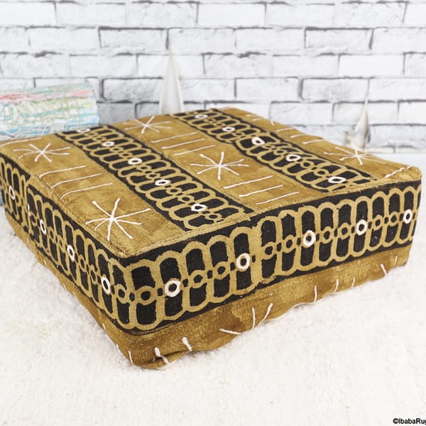 Moroccan Kilim Pouf, Vintage Pillow, Floor Pouf
