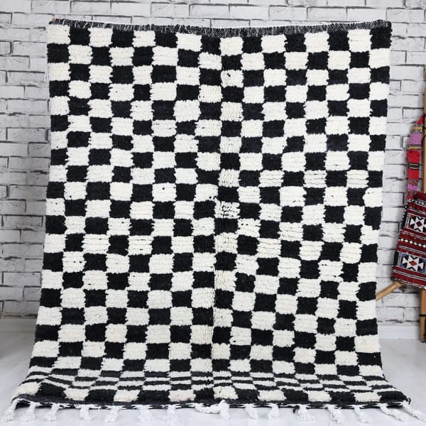 Tigmi-Shag Moroccan Rug-Checkered rug (3'6" x 4'7")