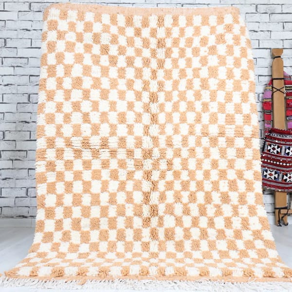 Mekyasa-Shag Moroccan Rug-Checkered rug (3'4" x 4'9")