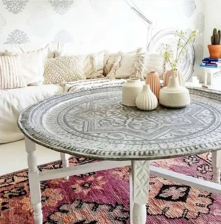 White Coffee table with Tray, Moroccan table