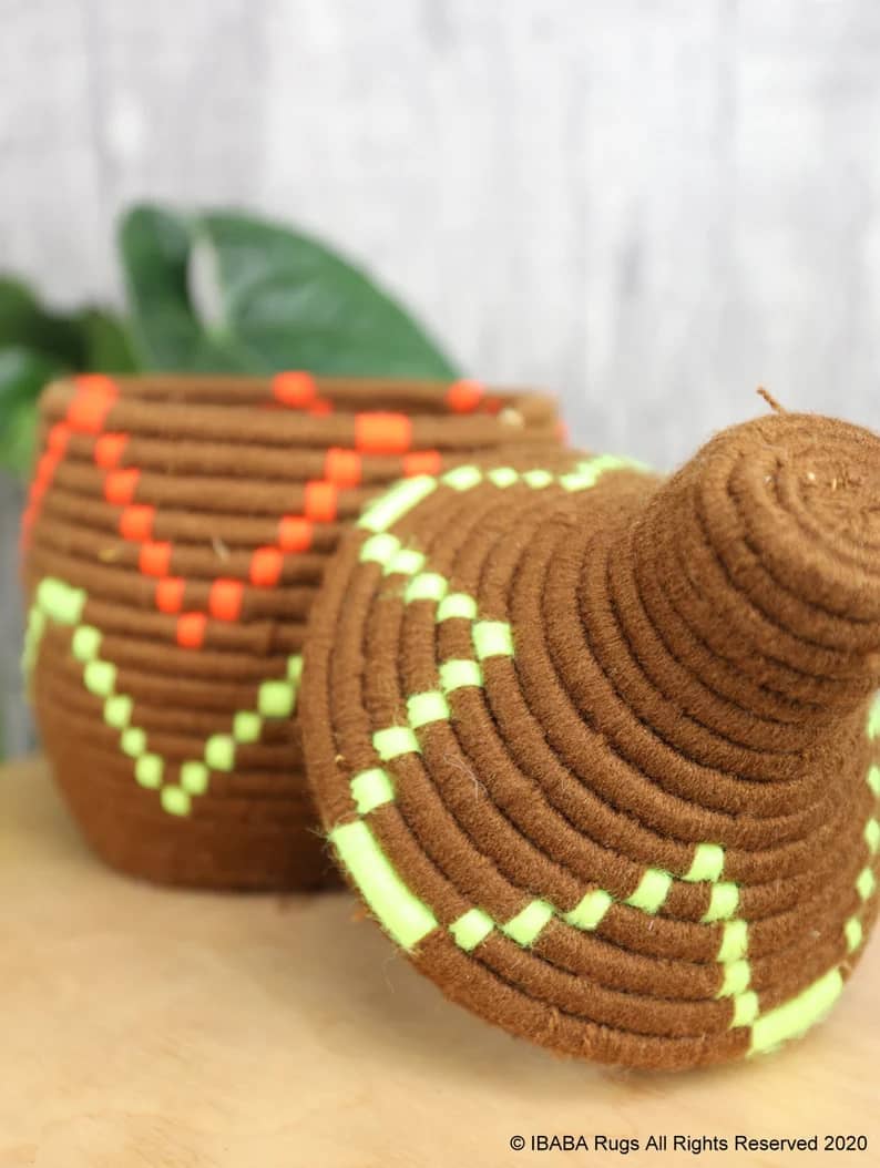 Orange African Basket, Storage Basket, Plant basket
