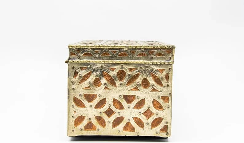 Moroccan Metal Wood Chest, Home Decor