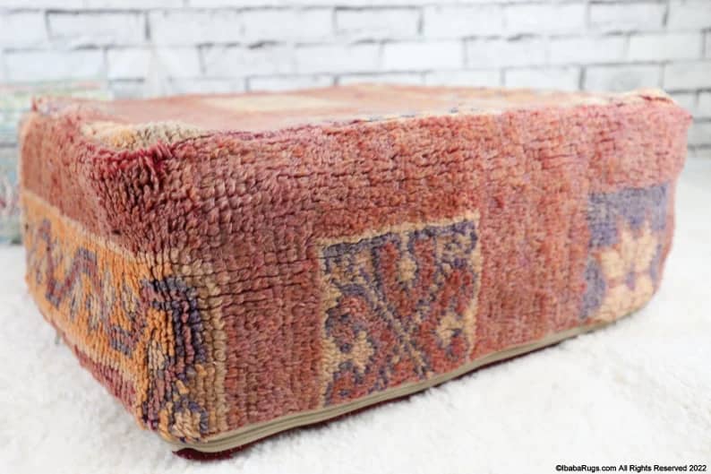Moroccan Kilim Pouf, Floor Pouf, Vintage Pillow