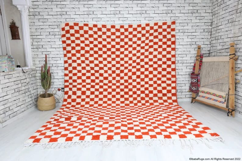 Loundja-Shag Moroccan Rug-Checkered rug (7'7" x 9'6")