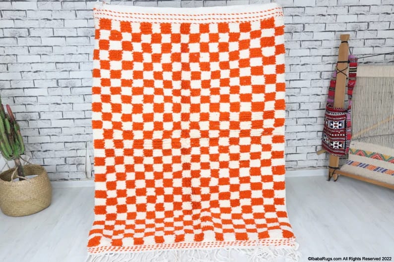 Bela-Shag Moroccan Rug-Checkered rug (4'1" x 5'6")